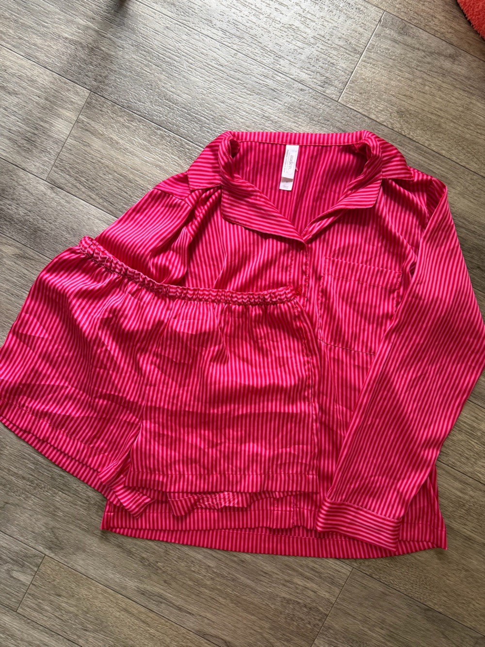 Bright Pink and Red Striped Women’s Blouse - Brand: Auden